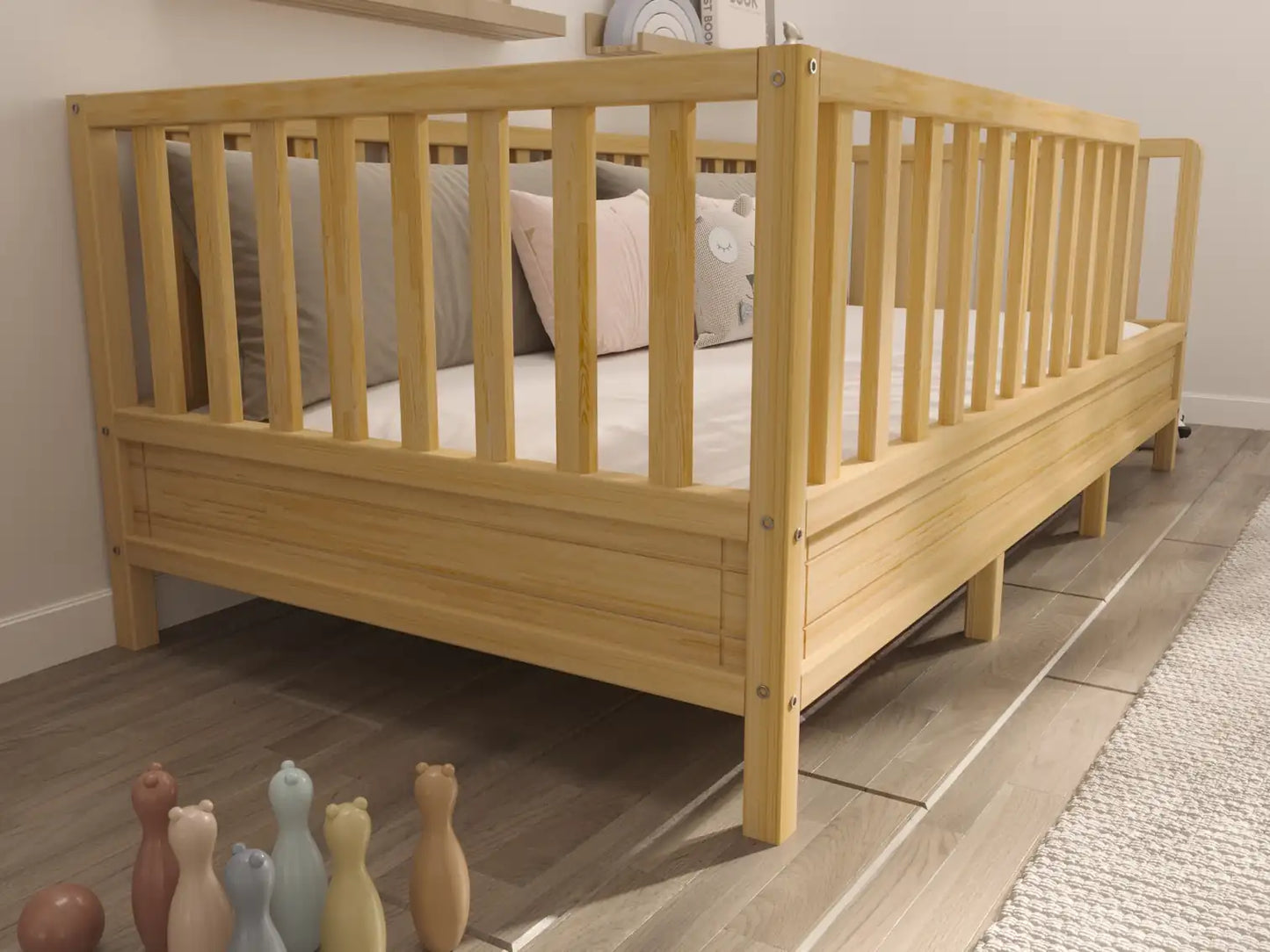 Bodenbett mit Rausfallschutz 90x200