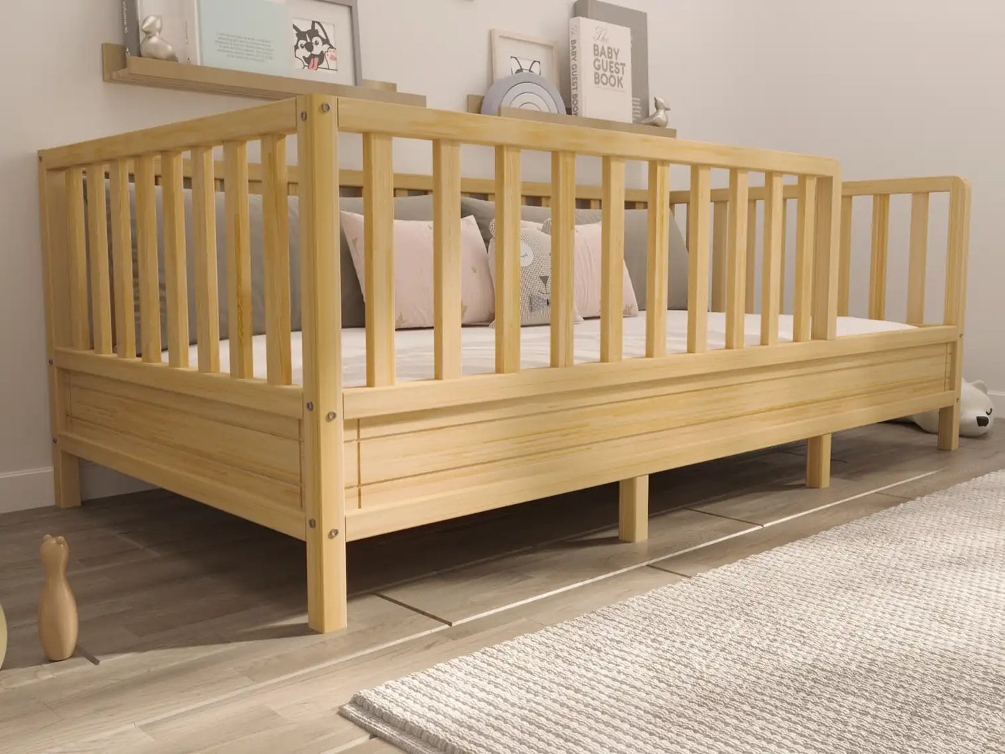 Bodenbett mit Rausfallschutz 90x200