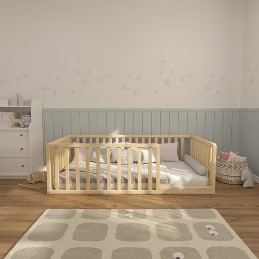 Montessori Bodenbett 200x200 mit Rausfallschutz